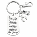 Lung Cancer Awareness Keychain, White Ribbon Lung Cancer Support Gift, Lung Cancer Survivor Gift, Cancer Fighter Inspirational Keychain, Laser Engraved Cancer Awareness Keepsake, Ready-to-Gift Box