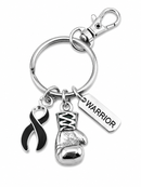 Black Awareness Ribbon Boxing Glove Keychain, Warrior Keychain, Melanoma Cancer Gift, Skin Cancer Survivor Gift, Sleep Disorder Support