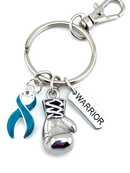 Teal Awareness Ribbon Boxing Glove Keychain, Warrior Keychain, Ovarian Cancer Gift, PTSD Support, Cervical Cancer Awareness, Warrior Gift