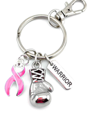 Pink Awareness Ribbon Boxing Glove Keychain, Warrior Keychain, Breast Cancer Gift, Breast Cancer Survivor Gift, Hope Strength