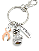 Peach Awareness Ribbon Boxing Glove Keychain, Warrior Keychain, Endometrial Cancer Gift, Uterine Cancer Survivor Gift