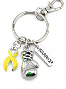 Yellow Awareness Ribbon Boxing Glove Keychain, Warrior Keychain, Sarcoma Cancer Gift, Bladder Cancer Survivor Gift, Endometriosis Support