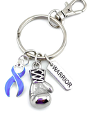 Periwinkle Awareness Ribbon Boxing Glove Keychain, Warrior Keychain, Stomach Cancer Gift, Eating Disorder Awareness Gift