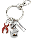 Burgundy Awareness Ribbon Boxing Glove Keychain, Warrior Keychain, Multiple Myeloma Gift, Head & Neck Cancer Support Gift