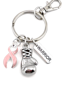 Peach Awareness Ribbon Boxing Glove Keychain, Warrior Keychain, Endometrial Cancer Gift, Uterine Cancer Survivor Gift