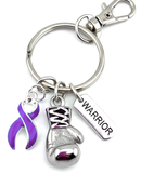 Purple Awareness Ribbon Boxing Glove Keychain, Warrior Keychain, Pancreatic Cancer Gift, Alzheimer's Survivor Gift, Lupus Support