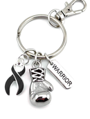 Black Awareness Ribbon Boxing Glove Keychain, Warrior Keychain, Melanoma Cancer Gift, Skin Cancer Survivor Gift, Sleep Disorder Support