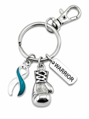 Teal & White Awareness Ribbon Warrior Keychain – Cervical Cancer Survivor & Fighter Gift