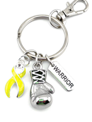 Yellow Awareness Ribbon Boxing Glove Keychain, Warrior Keychain, Sarcoma Cancer Gift, Bladder Cancer Survivor Gift, Endometriosis Support