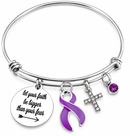 Purple Awareness Ribbon Bracelet – Pancreatic Cancer Lupus Epilepsy Faith Over Fear Christian Gift