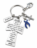 Navy Blue Awareness Ribbon Faith Keychain – Colon Cancer & Colorectal Cancer Awareness Gift