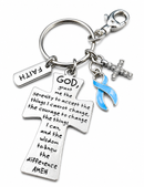 Light Blue Awareness Ribbon Faith Keychain – Prostate Cancer & Cancer Survivor Gift