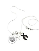 Melanoma Awareness Necklace – “I Will Hold You Up When Your Strength Fails” Black Ribbon & Silver Cross