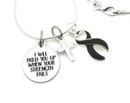 Melanoma Awareness Necklace – “I Will Hold You Up When Your Strength Fails” Black Ribbon & Silver Cross