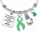 Green Awareness Ribbon Bracelet – Mental Health & Kidney Disease Gift, BADASS Fighter Bracelet with Boxing Glove