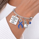 Navy Blue Ribbon Colon Cancer Awareness Bracelet – Colorectal Cancer Fighter Gift, BADASS Survivor Bracelet with Boxing Glove