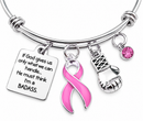 Pink Ribbon Breast Cancer Awareness Bracelet – BADASS Cancer Fighter & Survivor Gift with Boxing Glove