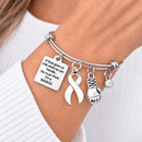 White Ribbon Lung Cancer Awareness Bracelet – BADASS Cancer Fighter & Survivor Gift with Boxing Glove