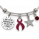 Burgundy Awareness Ribbon Bracelet, Multiple Myeloma Gift, Sickle Cell Awareness Jewelry, Brain Aneurysm Survivor, Inspirational Star Bracelet