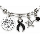Black Ribbon Awareness Bracelet, Melanoma Cancer Survivor Gift, Only in the Darkness Can You See the Stars, Grief & Memorial Jewelry