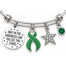 Green Ribbon Awareness Bracelet, Mental Health Gift, Kidney Disease Support, Only in the Darkness Can You See the Stars, Hope Jewelry