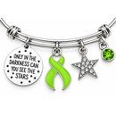 Lime Green Ribbon Bracelet, Lyme Disease Awareness Gift, Lymphoma Survivor Jewelry, Only in the Darkness Can You See the Stars