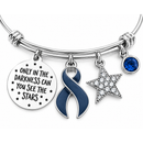 Colon Cancer Awareness Bracelet, Navy Blue Ribbon Jewelry, Colorectal Cancer Survivor Gift, Only in the Darkness Can You See the Stars