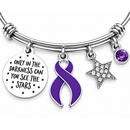 Purple Ribbon Awareness Bracelet, Pancreatic Cancer, Lupus, Alzheimer's, Epilepsy, Fibromyalgia Survivor Gift, Inspirational Jewelry