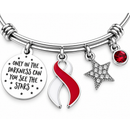 Red and White Ribbon Bracelet, Aplastic Anemia Awareness Gift, Head and Neck Cancer Jewelry, Oral Cancer Survivor Gift, DVT Support