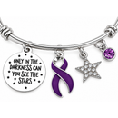 Violet Ribbon Bracelet, Hodgkin Lymphoma Awareness Jewelry, Cancer Survivor Gift, Only in the Darkness Can You See the Stars