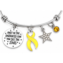Yellow Ribbon Bracelet, Sarcoma Awareness Gift, Bone Cancer Survivor Jewelry, Endometriosis Support, Inspirational Star Charm Bangle
