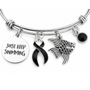 Just Keep Swimming Bracelet, Black Ribbon Melanoma Awareness Jewelry, Cancer Survivor Gift, Inspirational Fish Charm Bangle