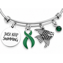 Green Ribbon Bracelet, Mental Health Awareness Gift, Kidney Disease Jewelry, Organ Donation, Just Keep Swimming Bracelet