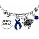 Colon Cancer Awareness Bracelet, Navy Blue Ribbon Gift, Colorectal Cancer Survivor Jewelry, Just Keep Swimming, Fish Charm Bangle