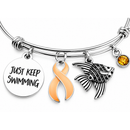 Peach Ribbon Bracelet, Uterine Cancer Awareness Gift, Endometrial Cancer Survivor Jewelry, Just Keep Swimming, Fish Charm Bangle