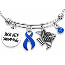 Periwinkle Ribbon Bracelet, Stomach Cancer Awareness Gift, Esophageal Cancer Survivor Jewelry, Just Keep Swimming, Fish Charm Bangle