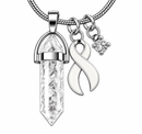 White Awareness Ribbon Clear Quartz Crystal Necklace – Lung Cancer Survivor Gift, Healing Crystal Jewelry, Cancer Support Gift