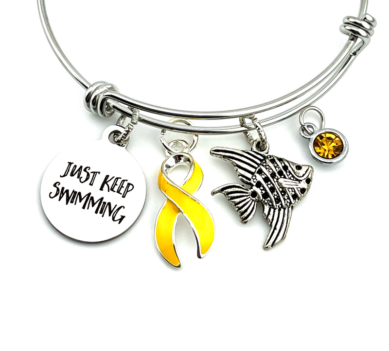 Gold Ribbon Charm Bracelet - Just Keep Swimming