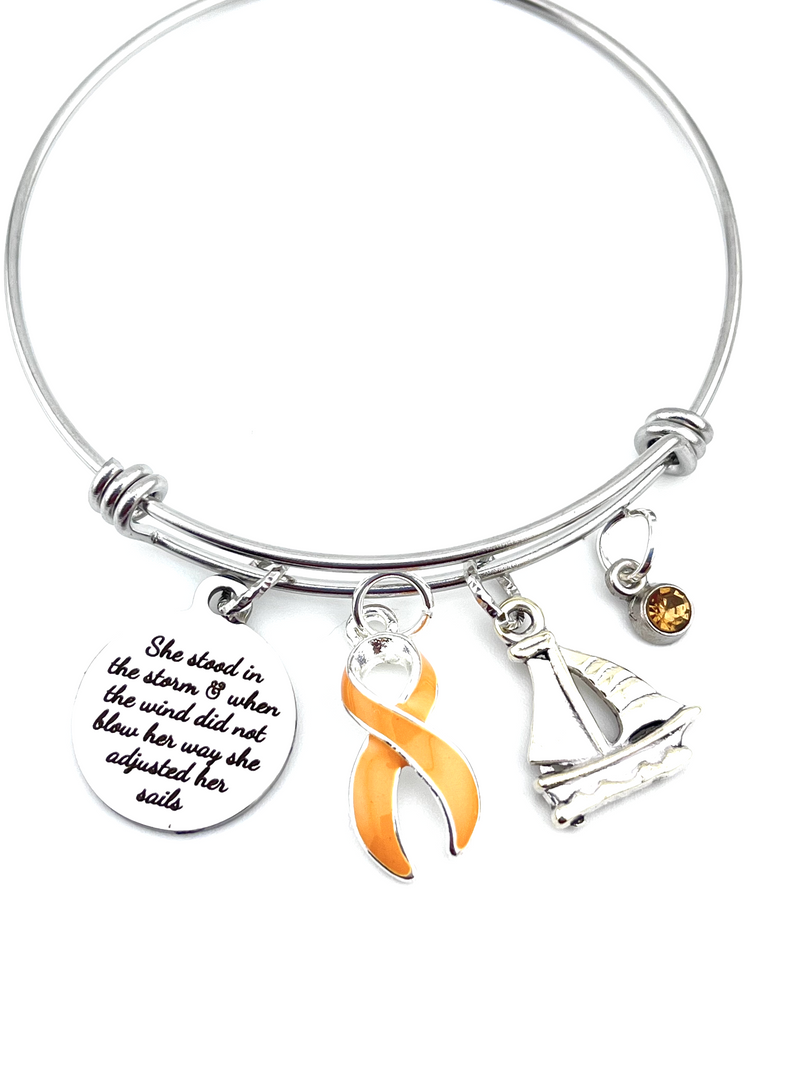 Peach Ribbon Charm Bracelet - She Stood in the Storm / Adjusted her Sails