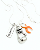 Orange Ribbon Boxing Glove Necklace from Rock Your Cause Jewelry, leukemia and cancer awareness supporter jewelry, fighter survivor gift
