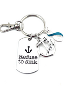 Teal & White Ribbon Encouragement Keychain - Cervical Cancer Survivor - Refuse to Sink