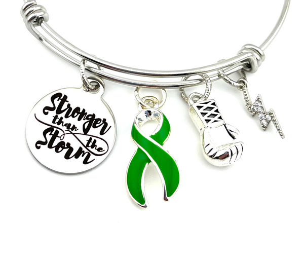 Green Ribbon Charm Bracelet - Stronger than the Storm