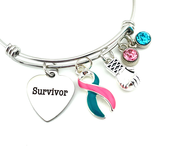 Pink & Teal (Previvor) Ribbon Survivor Charm Bracelet