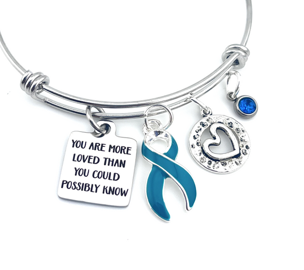 Teal Ribbon Charm Bracelet - You are More Loved Than You Could Possibly Know