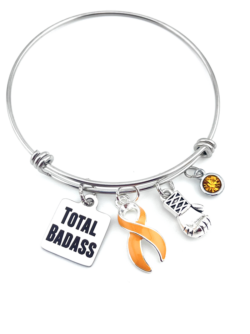 Peach Ribbon Charm Bracelet – Total Badass / Boxing Glove Bracelet - Uterine Cancer Survivor