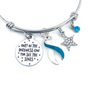 Teal & White Ribbon Charm Bracelet - Only in Darkness Can You See the Stars