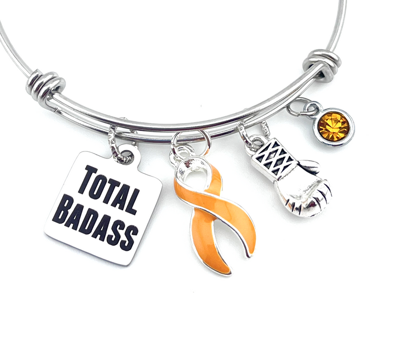 Peach Ribbon Charm Bracelet – Total Badass / Boxing Glove Bracelet - Uterine Cancer Survivor