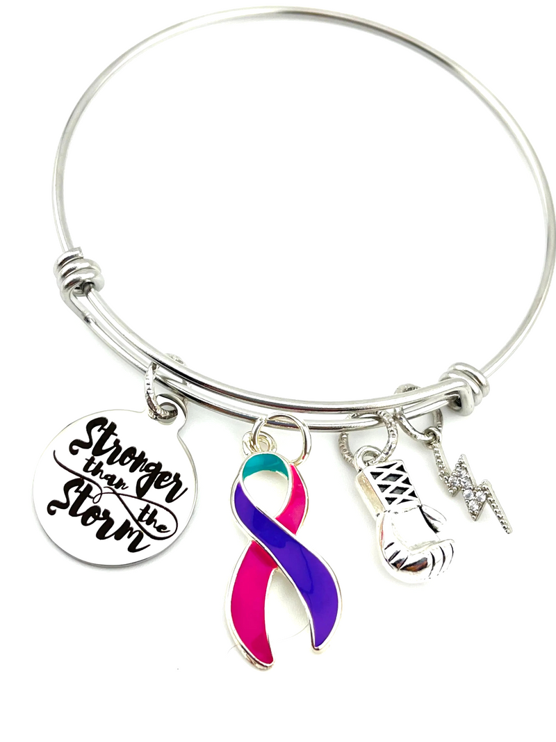 Pink Purple Teal (Thyroid) Ribbon - Stronger than the Storm Bracelet or Necklace