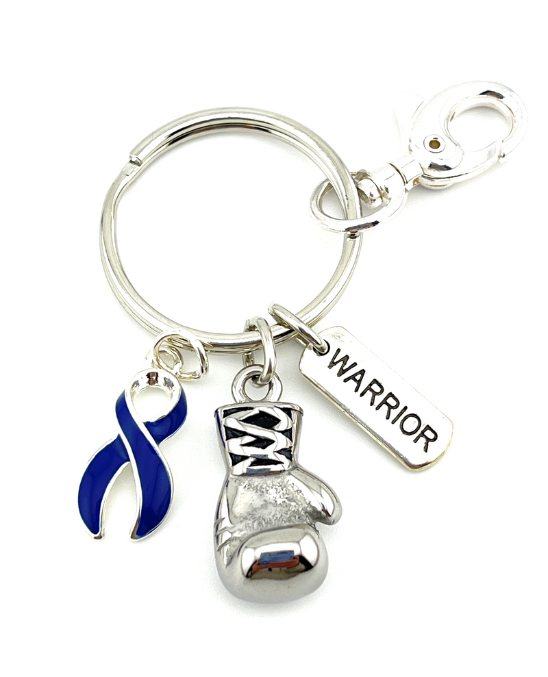 Dark Navy Blue Ribbon - Boxing Glove / Warrior Keychain