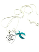 Teal Ribbon - A Piece of my Heart is in Heaven Memorial Necklace - Rock Your Cause Jewelry